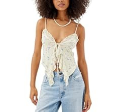 Women Lace Trim Flyaway Cami Sheer Halter Neck Y2k Tank Top Trendy Ruffle Open Back Crop Tops Sum... | Amazon (US)