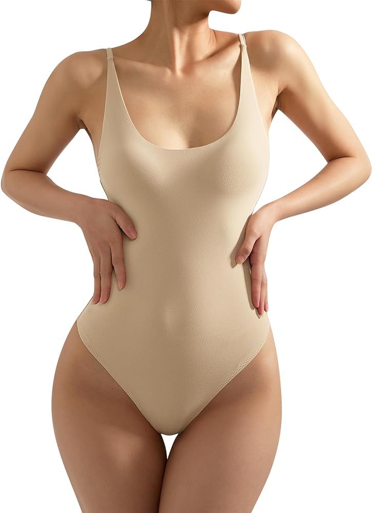 SUUKSESS Women Sexy Scoop Neck Thong Bodysuit Backless Cami Bodysuit Top | Amazon (US)