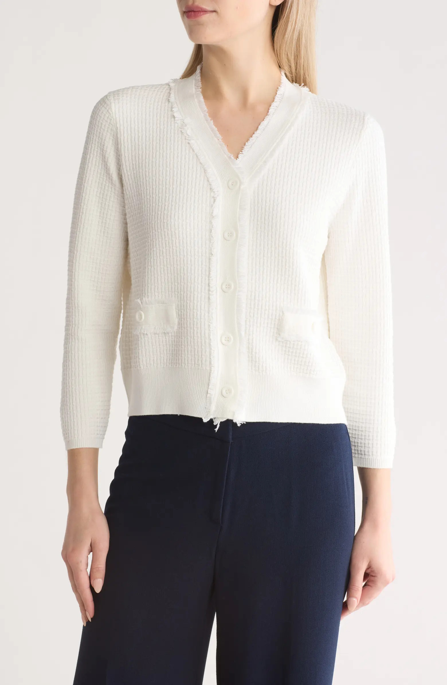 Adrianna Papell Frayed Waffle Knit Cardigan | Nordstromrack | Nordstrom Rack