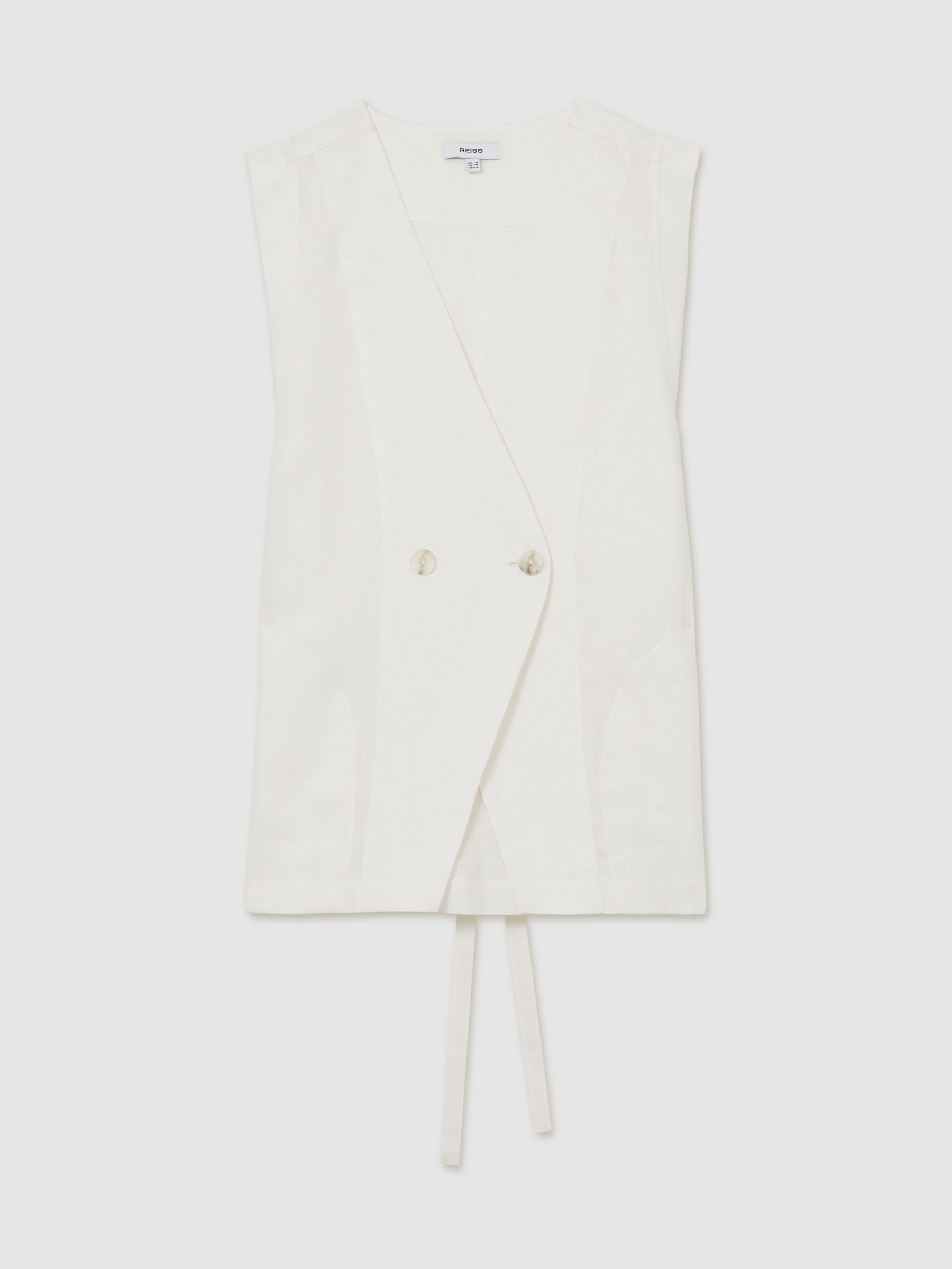 Linen Button-Front Waistcoat in Ivory | Reiss UK