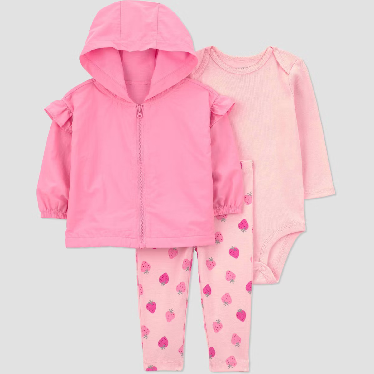 Carter's Just One You® Baby Girls' 3pc Strawberry Hooded Zip-Up Sweatshirt with Bodysuit and Leg... | Target