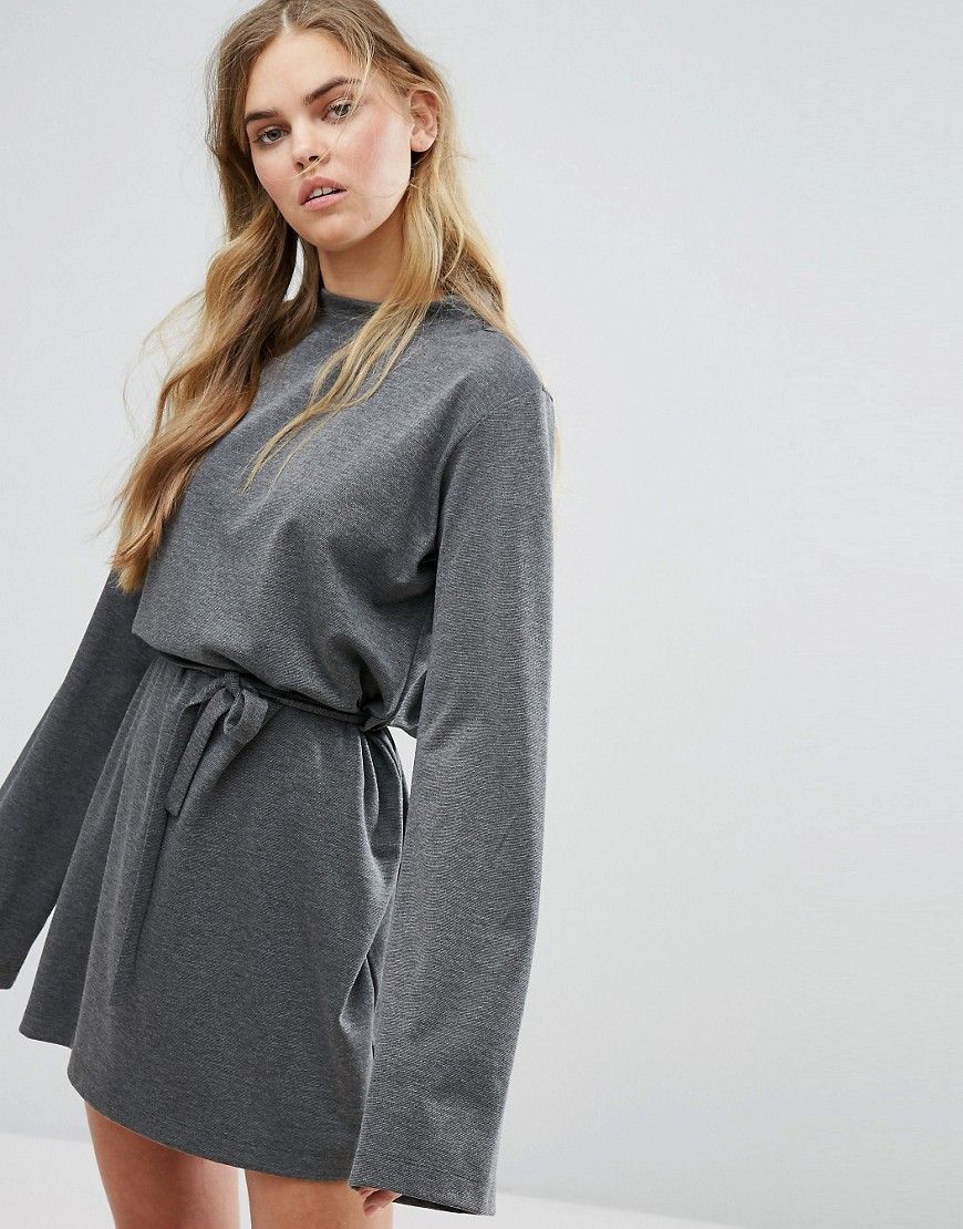 House Of Sunny Extra Long Sleeved Top With Tie Waist - Gray | ASOS US