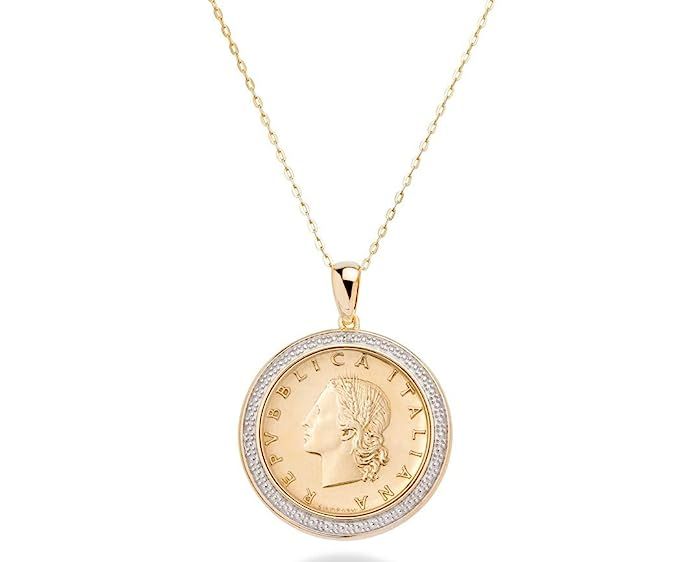 MiaBella 18K Gold Over 925 Sterling Silver Diamond Accent Genuine Italian 20 Lira Coin Pendant Ne... | Amazon (US)