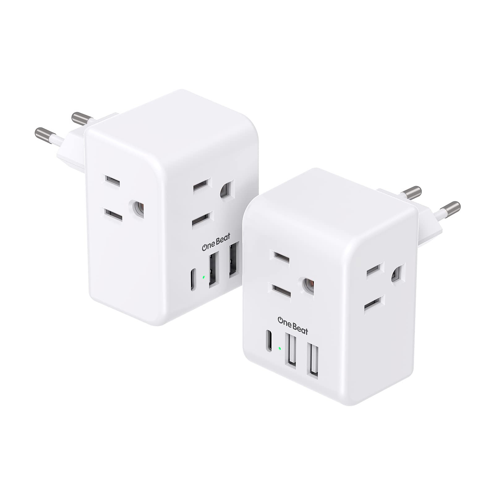 2 Pack European Travel Plug Adapter, One Beat International Power Adapter with 3 Outlets 3 USB Po... | Amazon (US)