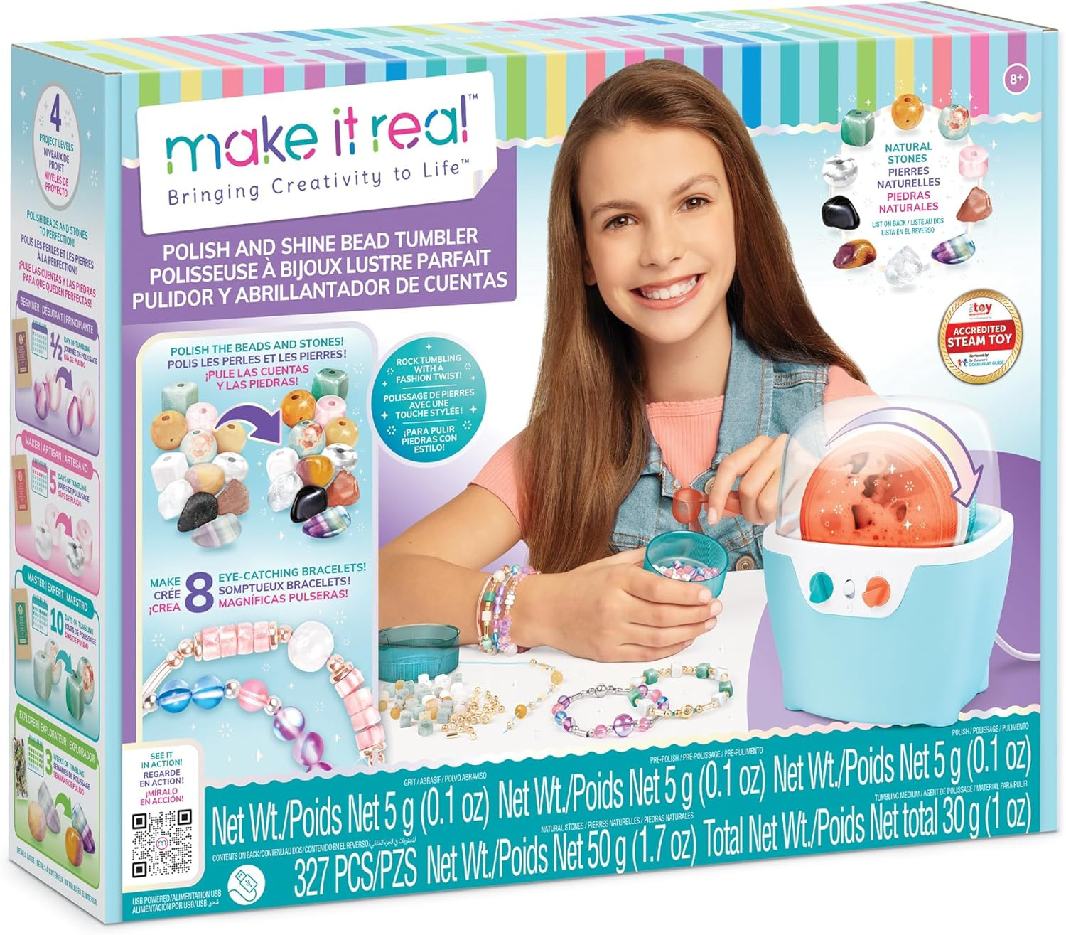 Make It Real: Rock Tumbler & Polish-Shine Bead Tumbler – 327pc Jewelry Craft Kit, Natural Stone Polishing Machine, Create 8 Bead Bracelets, Tweens-Girls-Kids 8+ | Amazon (US)