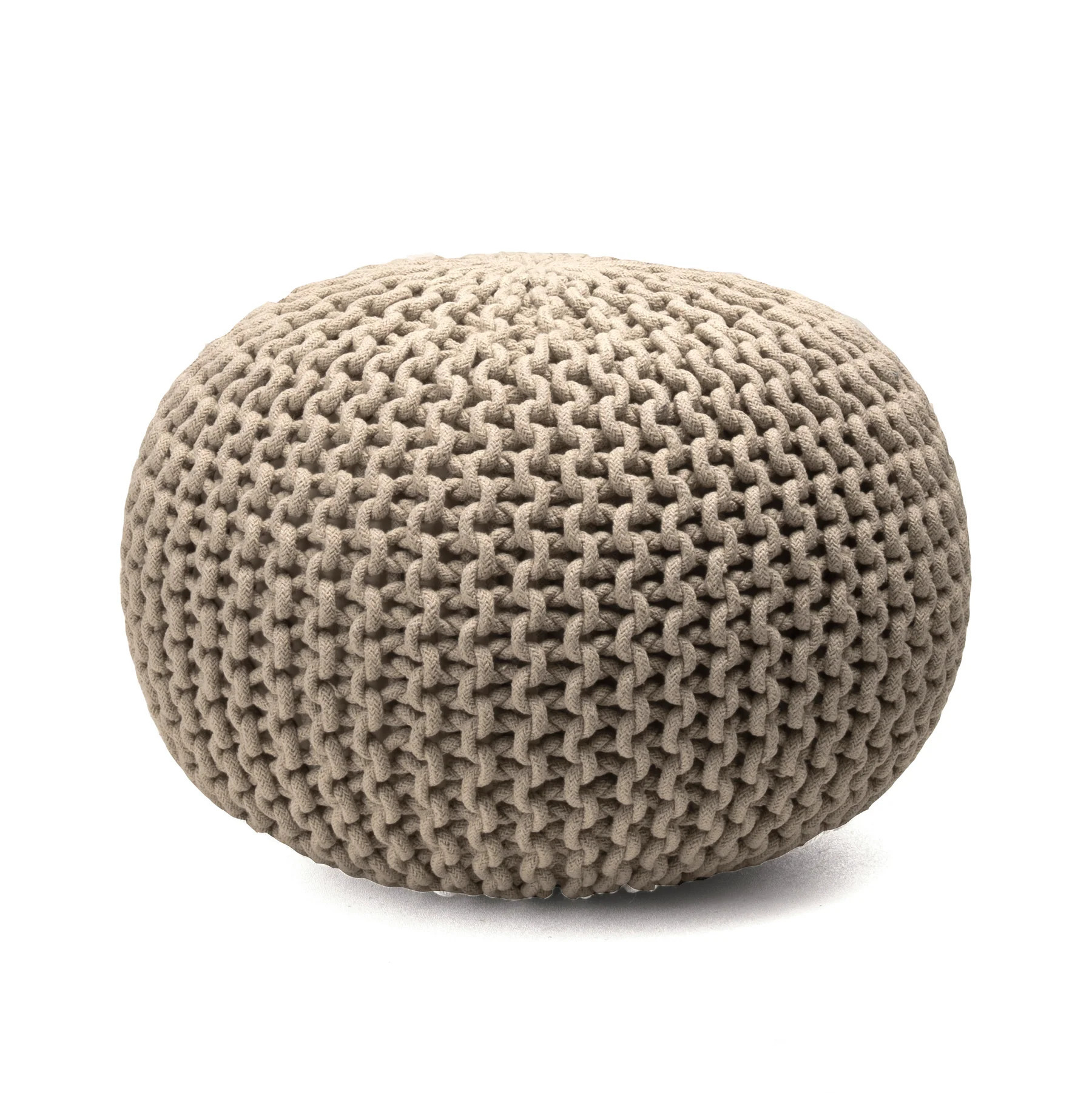 Knitted Cotton Pouf | Beige | Rugs USA