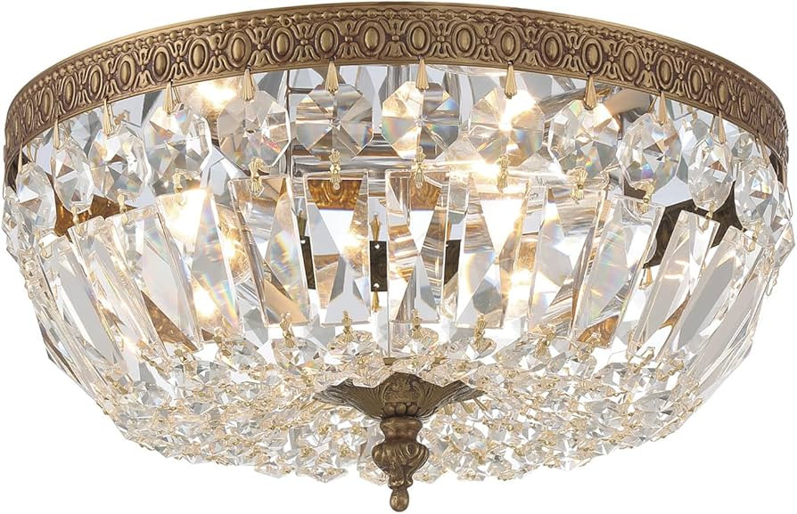 Crystorama 3 Light Clear Italian Crystal Olde Brass Flush Mount | Amazon (US)