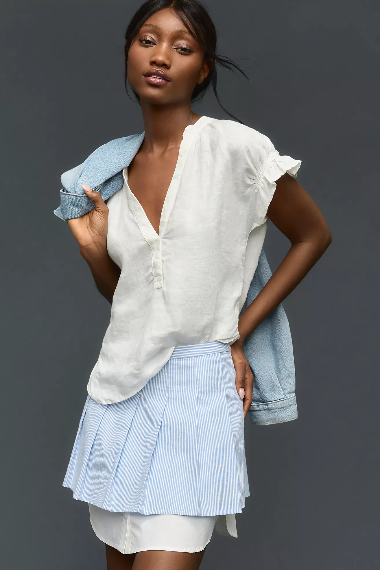 Tatum Flutter-Sleeve Blouse by Pilcro: Linen Edition | Anthropologie (US)