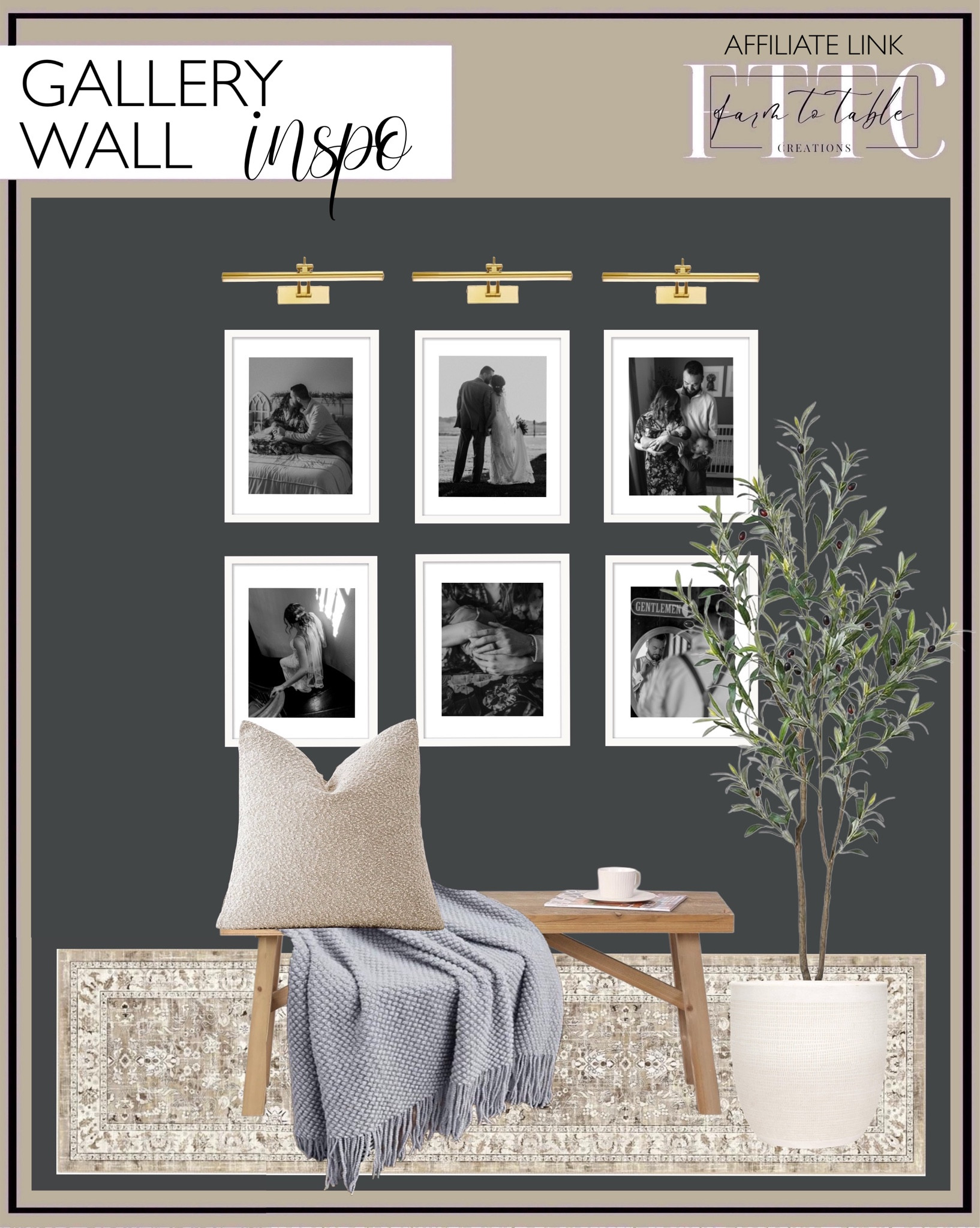 Gallery Wall Inspiration. Follow @farmtotablecreations on Instagram for more inspiration.

Picture Frames. Sawmill Long Wood Bench. Washable Runner. Battery Operated Picture Lights. Knitted Throw Blanket. Foindtower Pack of 2 Textured Boucle Throw Pillow Covers. Creative Co-Op Large Matte White Embossed Stoneware Planter. Olive Tree. 

Amazon. Amazon Home Finds. Gallery Wall. Gallery Wall Frames. Entryway Decor. Entryway Bench. 

#LTKHome #LTKFindsUnder50 #LTKSaleAlert
