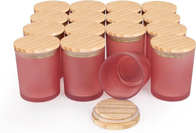 (16 Pcs) 6 OZ Thick Glass Jars with Wood Lids, Clear Empty Jars for Making Candles, Spice Jars, S... | Amazon (US)