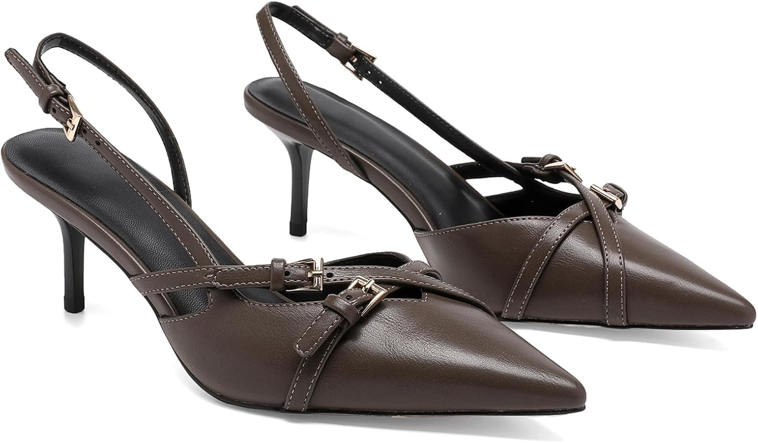Heeled Slingback Kitten Heels for Women Closed Pointed Toe Pumps with Buckles | Amazon (US)