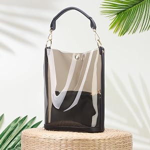 KOOIJNKO Semi-Clear Handbags, Jelly Transparent Clear Beach Shoulder Bag, 2 in 1 Bag | Amazon (US)