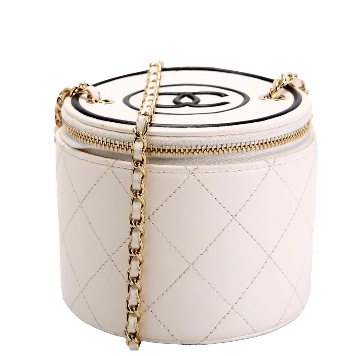 CC Round Vanity With Chain Lambskin 31M White | Keeks Designer Handbags