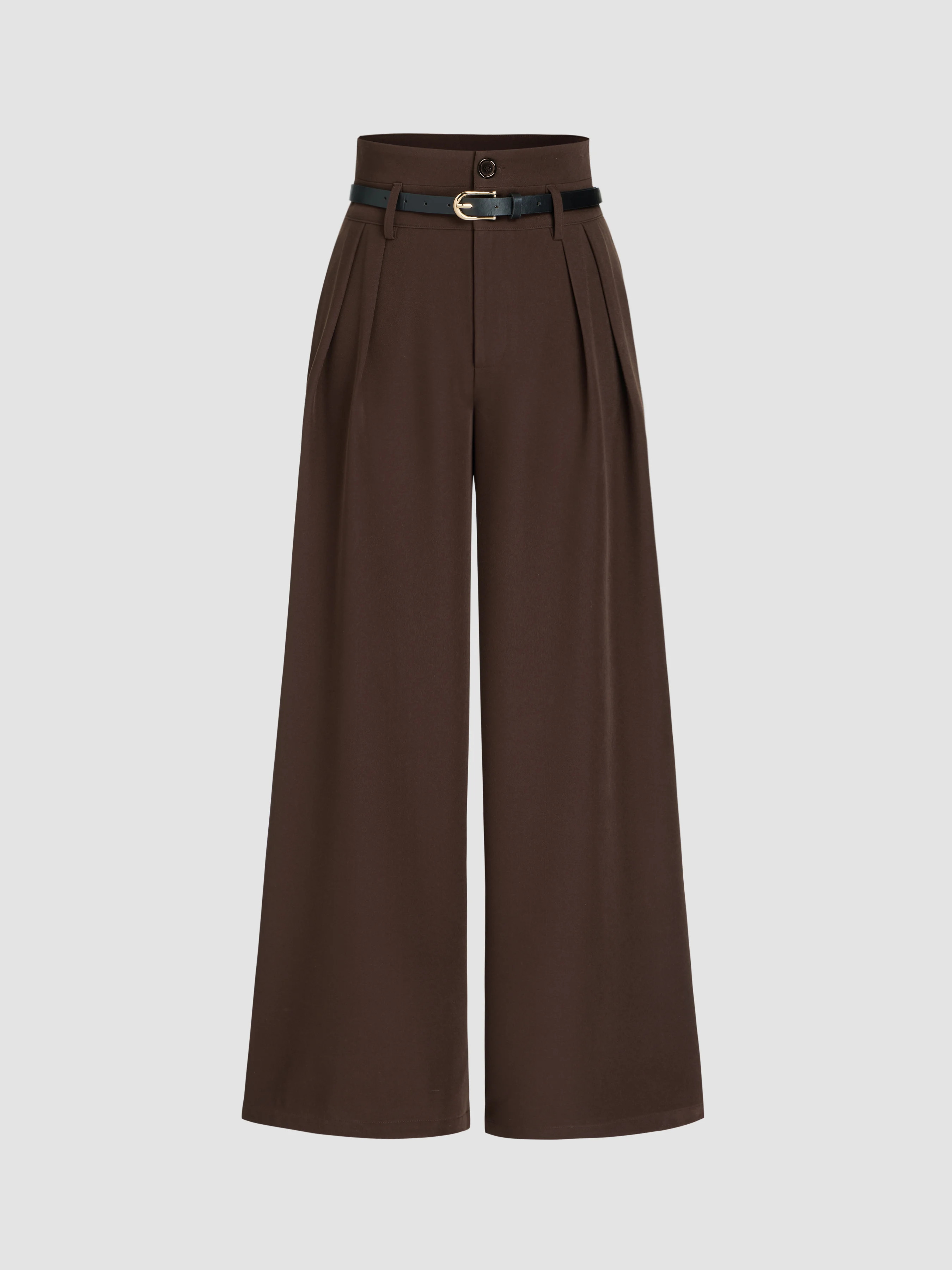 Belted High Waisted Pleated Trousers | Cider