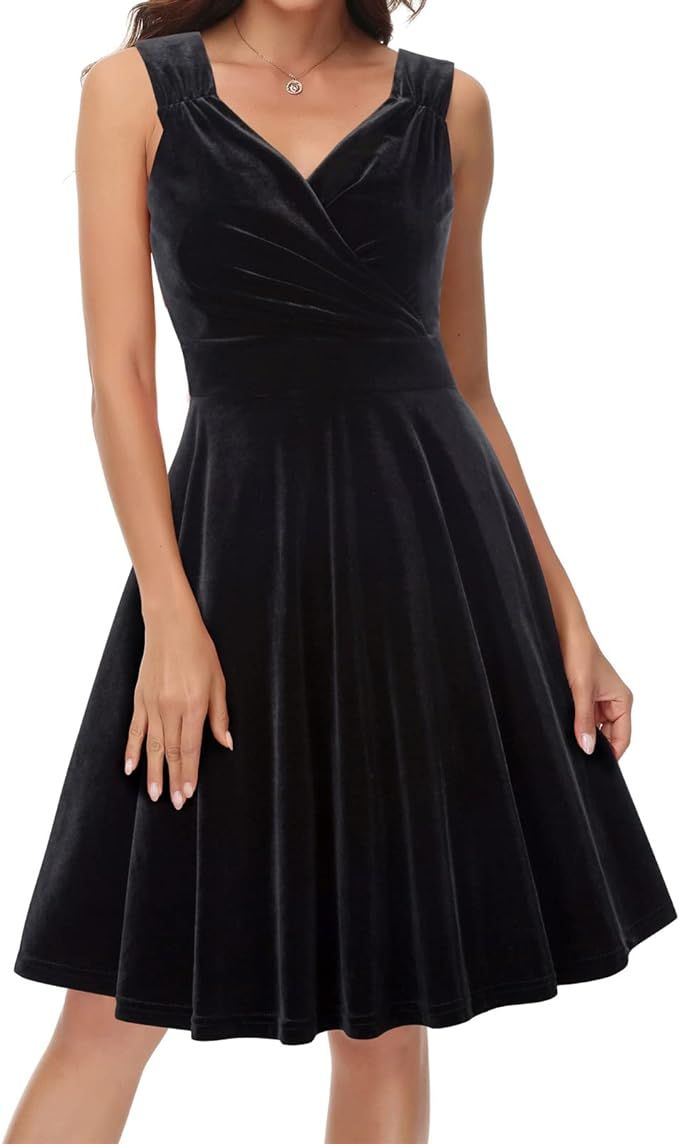 GRACE KARIN Women's Sequin Glitter V-Neck Party Dress Winter Velvet A-Line Dress Lace Evening Dre... | Amazon (US)