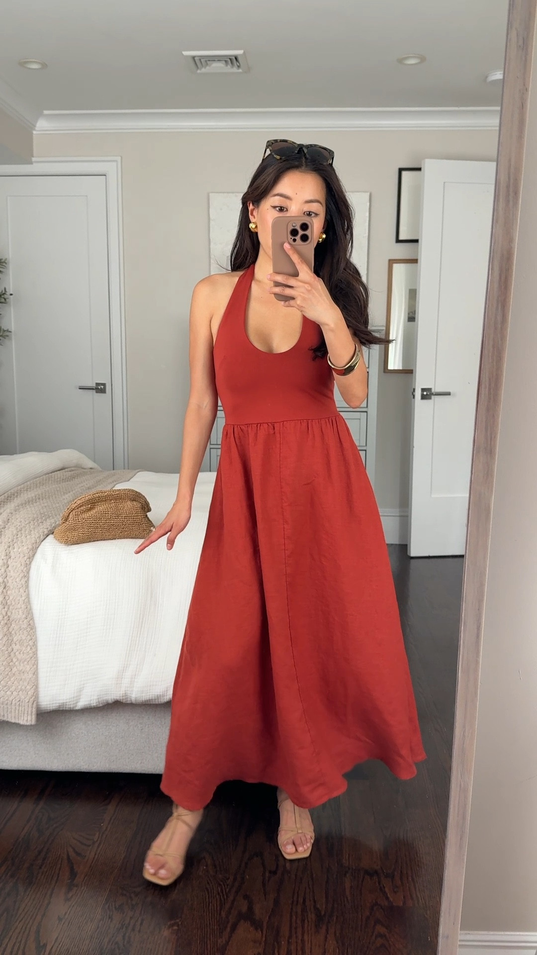 Trying on J.Crew cotton linen dress xxs regular in 3 colors - flattering silhouette with a stretch cotton upper and flowy linen skirt with pockets 

Top tied in the back and is double layered so not too thin. Skirt is single layered with no sheerness 

Petite friendly as a maxi length

Wearing with nippies 

@jcrew #ad #injcrew

#LTKPetite #LTKWedding #LTKSummerEdit