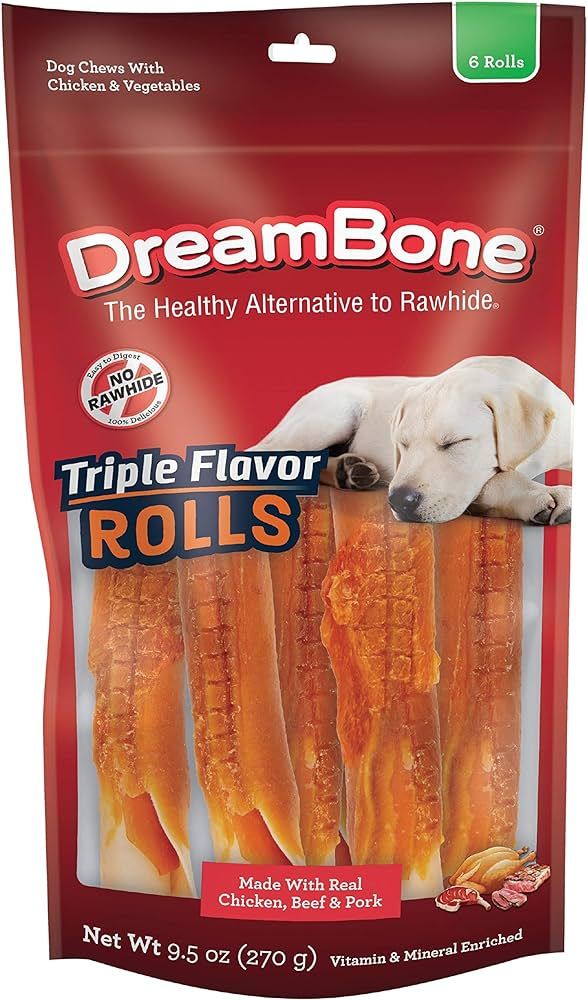 DreamBone Triple Flavor Rolls 6 Count, Rawhide-Free Chews for Dogs | Amazon (US)