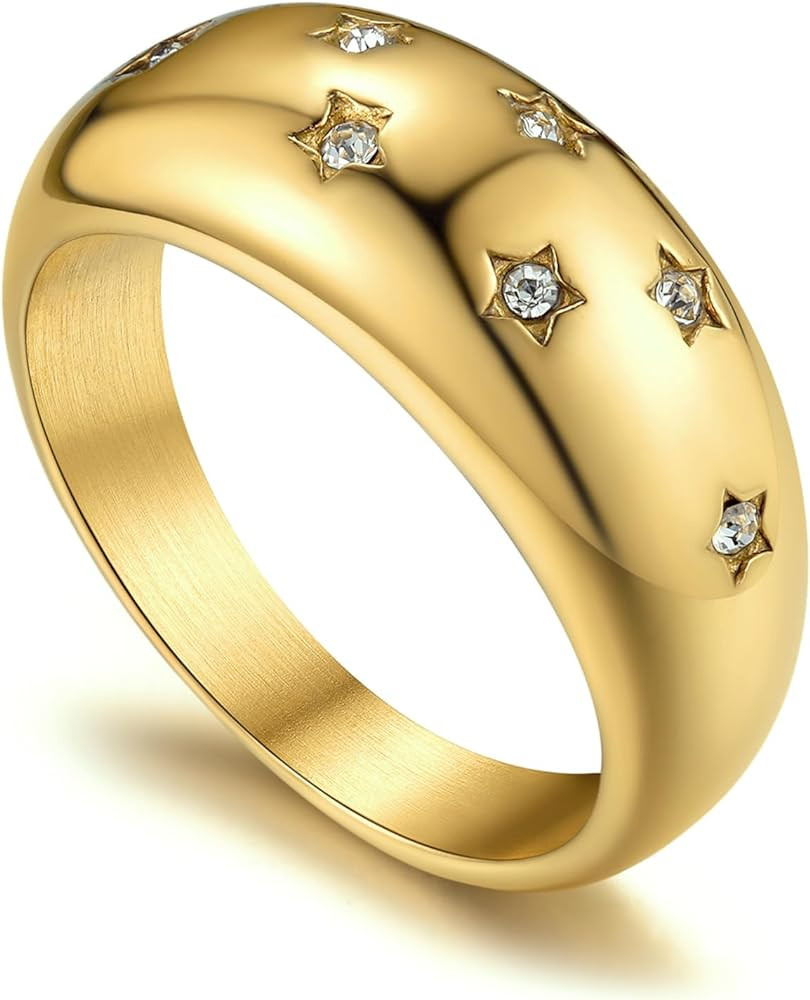 GOLDCHIC JEWELRY Chunky Dome Ring for Women, Stainless Steel Bold Stacking Croissant Statement Ri... | Amazon (US)