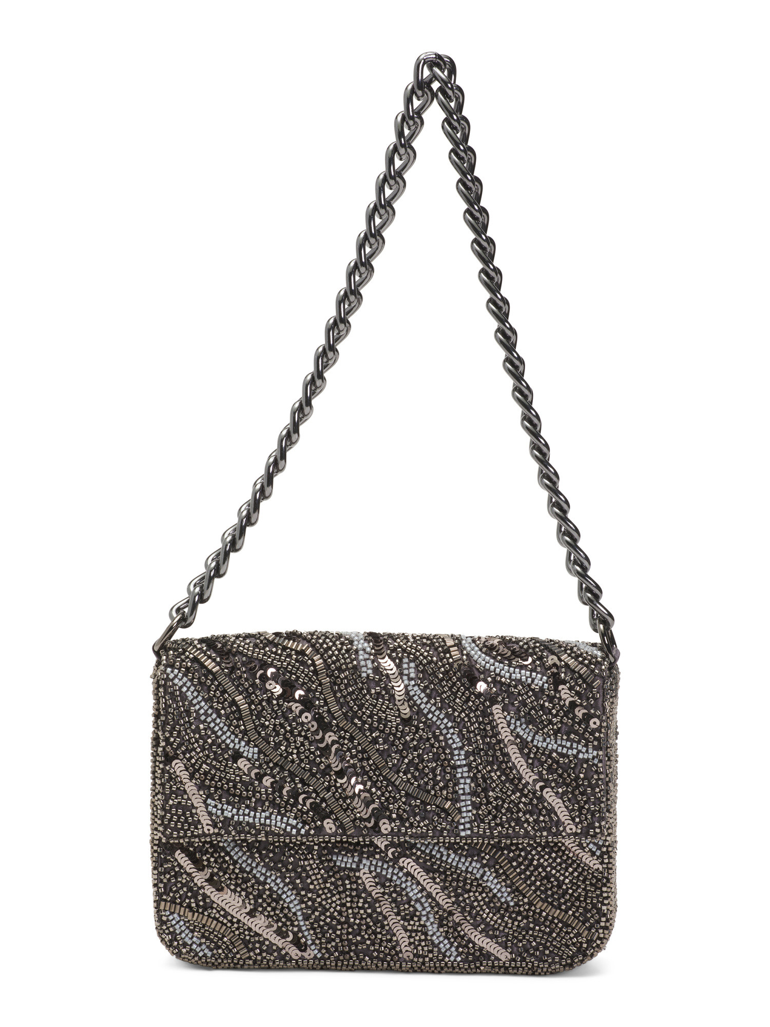 Beaded Metallic Wave Pattern Flap Shoulder Bag | TJ Maxx