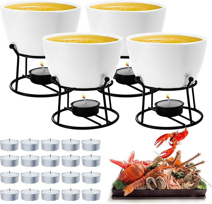 4 Pieces Butter Warmers,420ml Large Butter Warmer for Seafood Cheese,with 20 Pieces Tealight Cand... | Amazon (US)