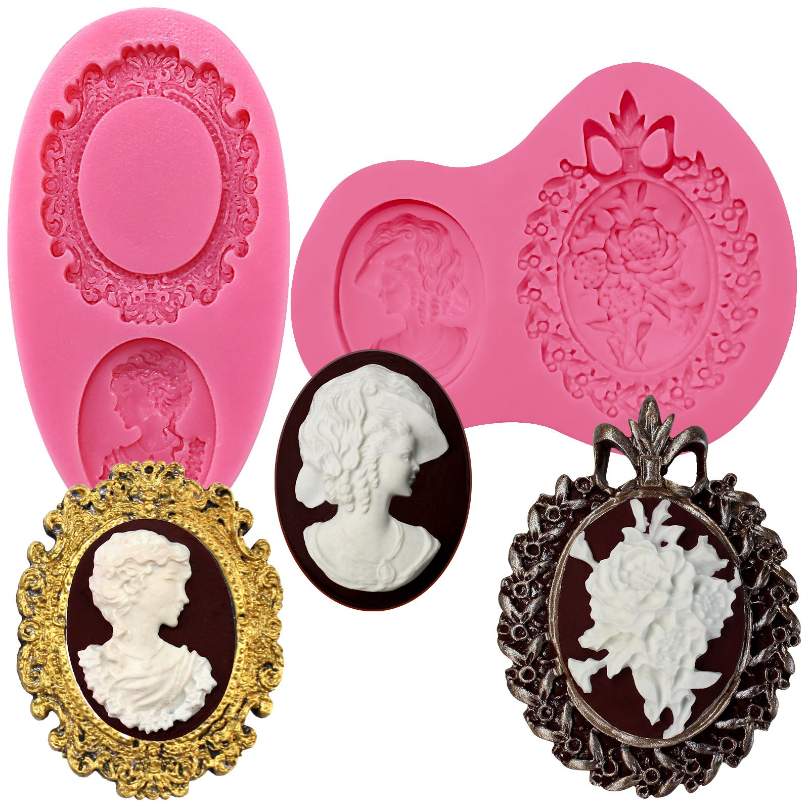 Funshowcase Cameo with Picture Frame Silicone Mold for Sugarcraft, Resin Epoxy, Jewelry, Chocolate, Polymer Clay Crafting Projects 2-Count | Amazon (US)