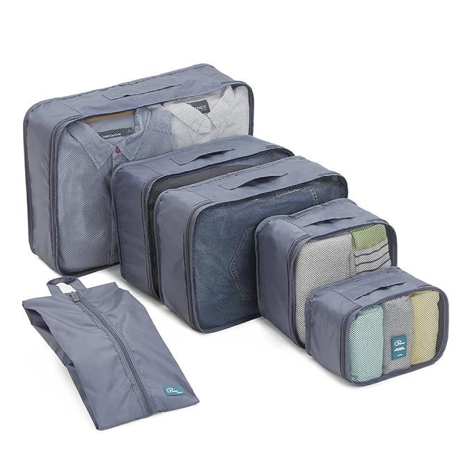 6 Set Packing Cubes/Travel Cubes - Travel Organizers with Shoe Bag-Gray | Amazon (US)