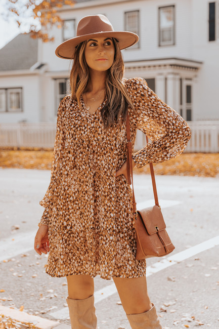 Golden Girl Long Sleeve Printed Mini Dress | Magnolia Boutique