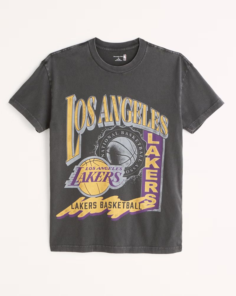Abercrombie & Fitch Men's Los Angeles Lakers Graphic Tee in Black Texture Lakers Graphic - Size M TA | Abercrombie & Fitch (US)