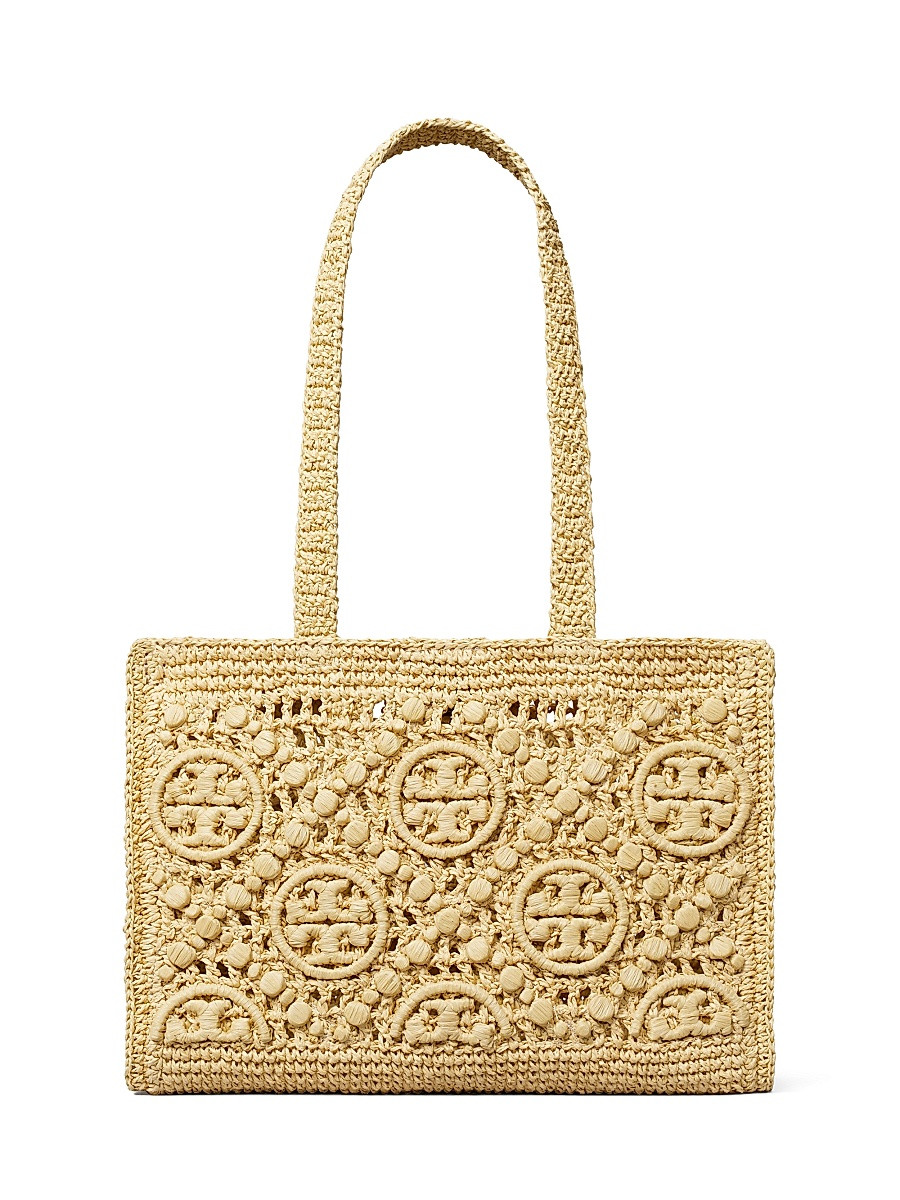 Women's Small T Monogram Crocheted Tote Bag - Natural | Saks Fifth Avenue
