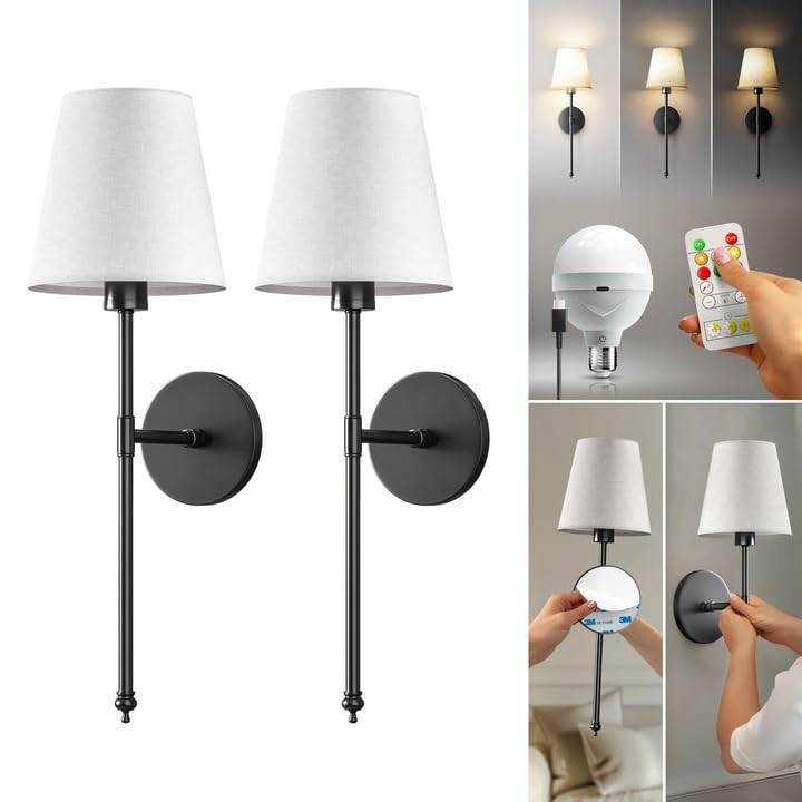 Set of 2 Wireless Wall Sconces Peel & Stick with Adhesives for Easy Installation with Rechargeabl... | Amazon (US)