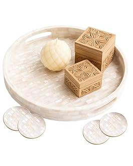 Bukei Mother of Pearl Round Serving Tray with Handle 12”. Handmade Lacquer Round Tray for Decor... | Amazon (US)