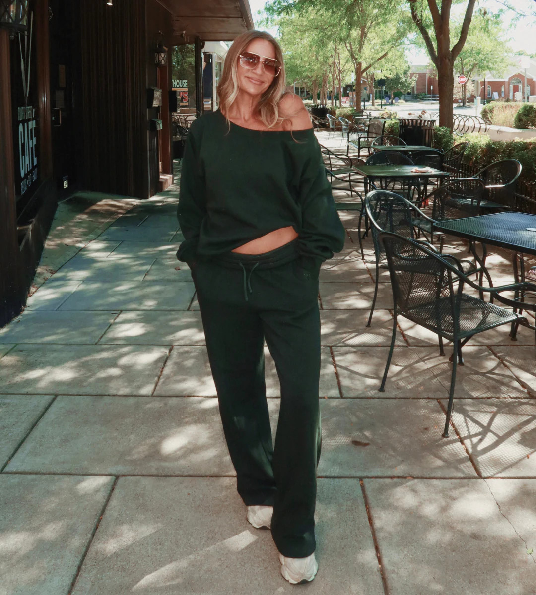 Hunter Green Off The Shoulder Sweatshirt | Hill x Sarah
