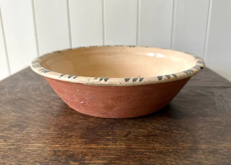 Rustic Clay Dairy Bowl, Handmade Studio Pottery, Painted Flower, Antique Decor - Etsy | Etsy (US)