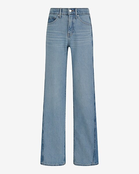 High Waisted Two Tone Wash Wide Leg Jeans | Express