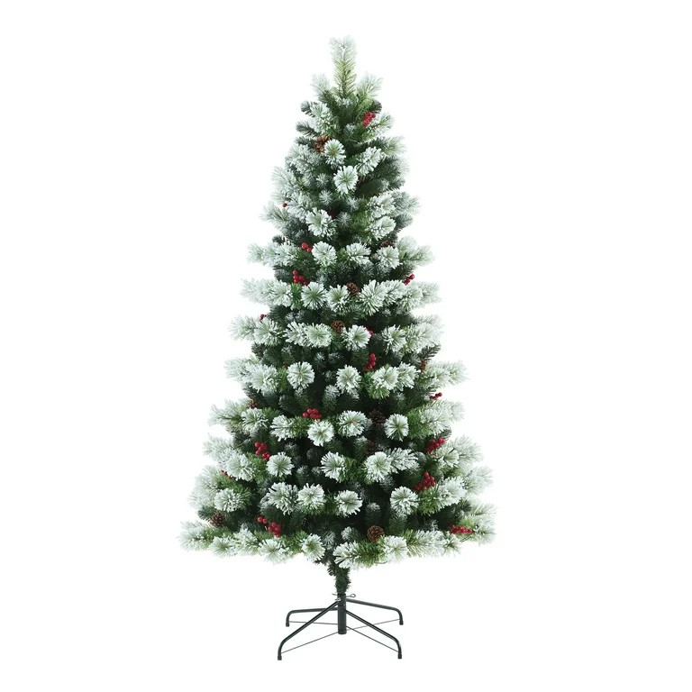 Holiday Time 6.5ft Pre-Lit Flocked Clyburn Pine Artificial Christmas Tree, 250 LED, Warm White, 6... | Walmart (US)
