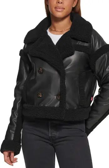 Levi's® Shortie High Pile Fleece Trim Faux Leather Jacket | Nordstrom | Nordstrom