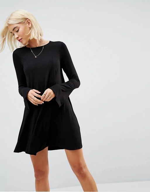 ASOS Mini Swing Dress with Seam Detail and Trumpet Sleeve | ASOS US