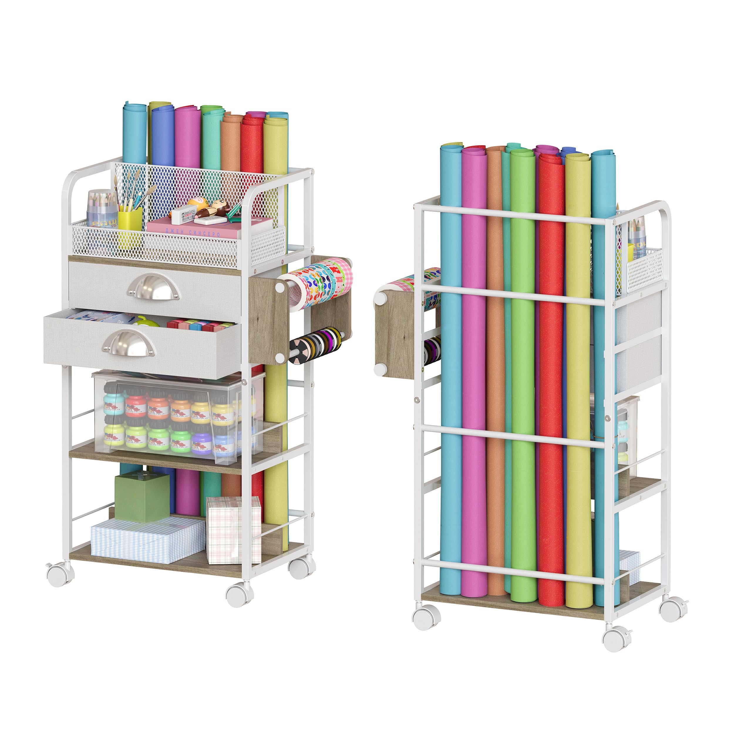 Rolling Storage Cart with Lockable Wheels - DIY Organizer for Wrapping Paper, Paints, Brushes, To... | Amazon (US)