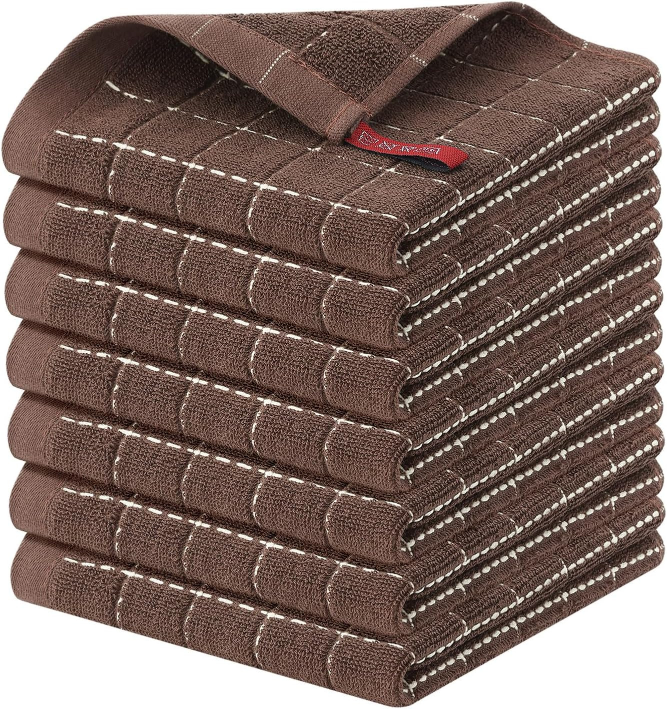 Homaxy 100% Cotton Terry Kitchen Dish Cloths, 7 Pack, Brown | Amazon (US)