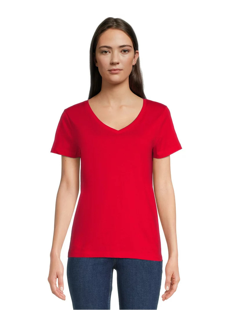 Time and Tru Women's Cotton V-Neck T-Shirt | Walmart (US)