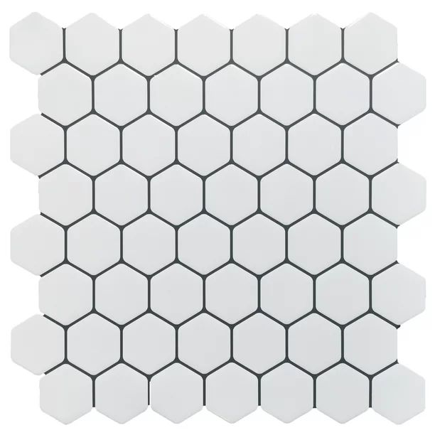 Crystiles Hexagon White, Glossy 12in x 12in  Peel and Stick Vinyl Backsplash Tile, Pro Series Thi... | Walmart (US)