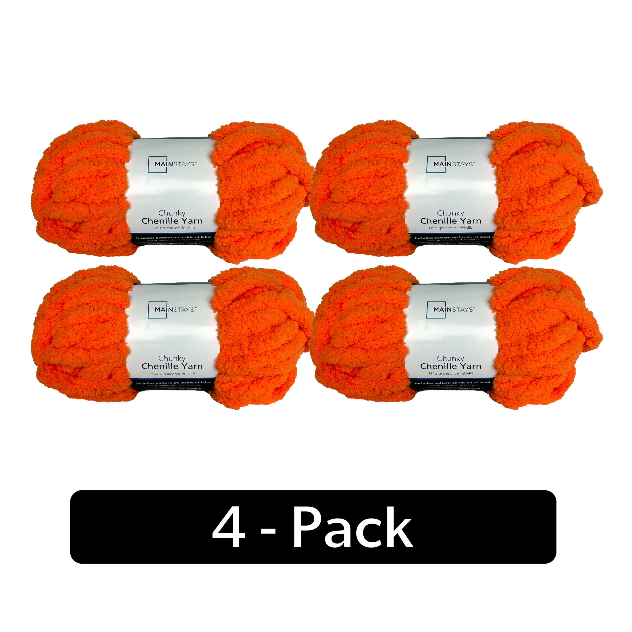 Mainstays Chunky Chenille Yarn, 31.7 yd, Bright Orange, 100% Polyester, Super Bulky, Pack of 4 | Walmart (US)