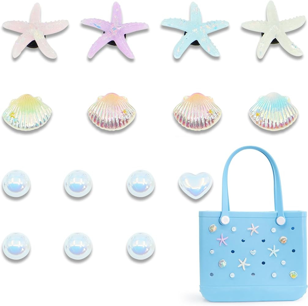 15 Pcs Charms for Bogg Bag, Starfish, Shells and Pearls for Bogg Bag Accessories, Compatible with... | Amazon (US)