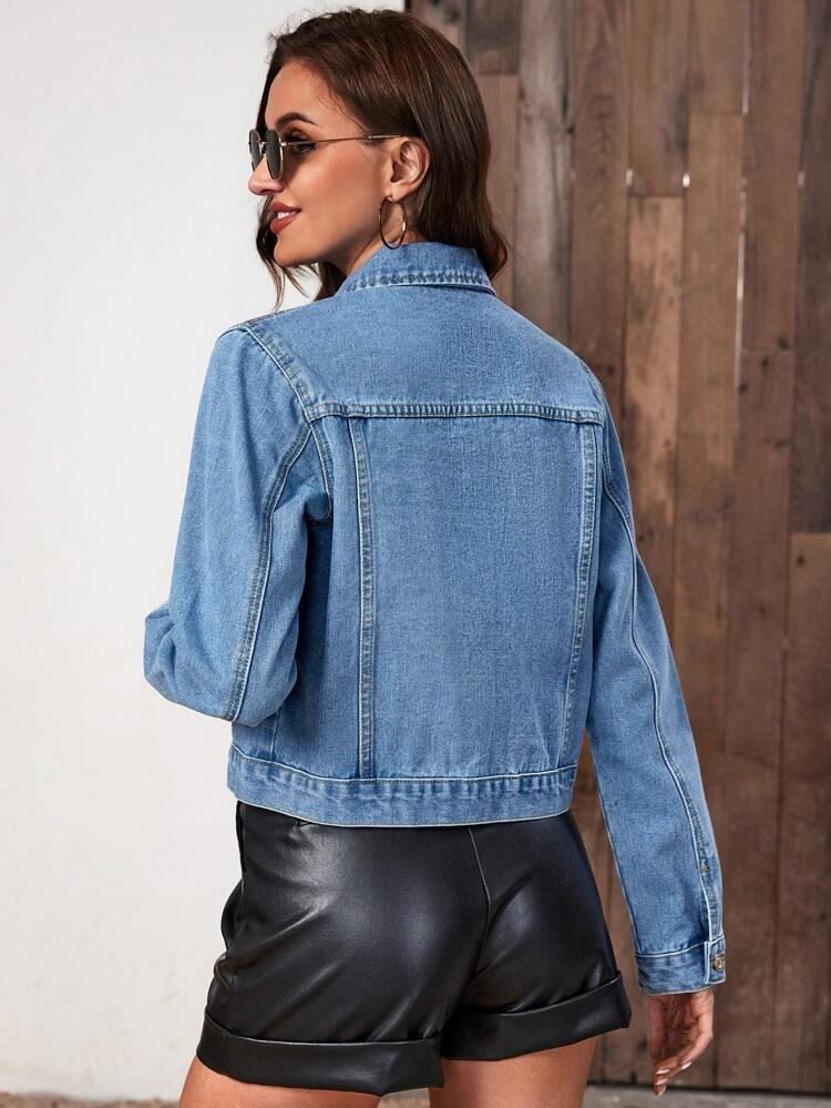 Bleach Wash Flap Pocket Denim Jacket
       
              
              GBP£23.49      
      ... | SHEIN