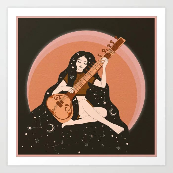 Sitar Girl Ethnic, Indian Inspired, Cosmic   Art Print | Society6