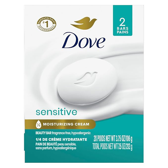 Dove Beauty Bar Soap Sensitive, 8 Bars for Sensitive Skin, Fragrance Free and Hypoallergenic 3.75... | Amazon (US)