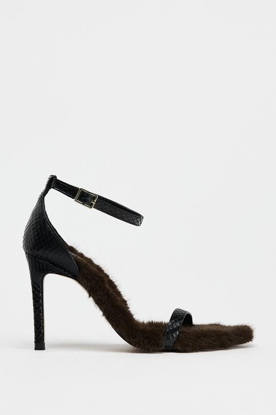 EMBOSSED LEATHER FAUX FUR SANDAL LIMITED EDITION | Zara US