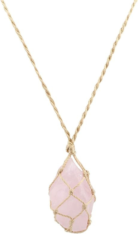 TUMBEELLUWA Natural Gemstone Necklace Braided Irregular Raw Stone Healing Crystal Rough Pendant f... | Amazon (US)