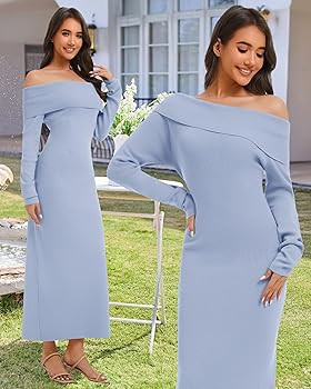 Women's Off Shoulder Bodycon Sweater Dress Long Sleeve Fall Maxi Dress Elegant Cocktail Party Lon... | Amazon (US)