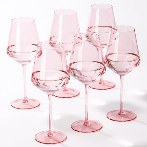 Pink Wine Glasses Set of 6, Handblown Colored Wine Glasse,Pink Coloful Glassware,17OZ for Red or ... | Amazon (US)